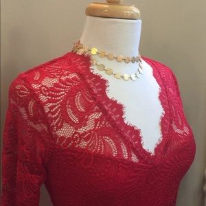 Red lace front dress